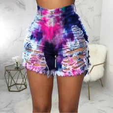 Fashion Sexy Ripped Tie-dye Denim Shorts HSF-2428