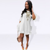 Plus Size Solid Half Sleeve Ruffled Dress OLYF-6068