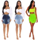 Fashion Sexy Frayed Denim Skirt HSF2030-1