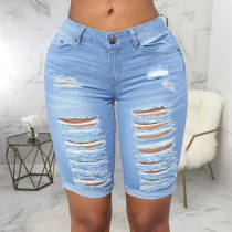 Plus Size Frayed High Waist Straight-leg Denim Shorts HSF-2482