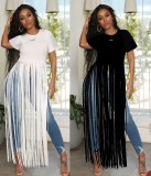 Casual Solid Tassel Short Sleeve O Neck T Shirt OLYF-6064