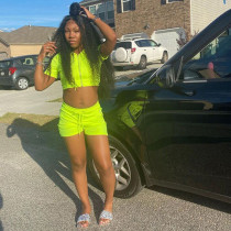 Casual Solid Hooded Zipper Short Sleeve 2 Piece Sets WSYF-5881