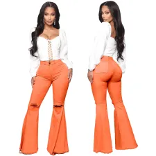 Plus Size Fashion All-match Ripped Denim Flared Pants HSF-2024-1