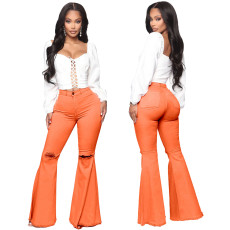 Plus Size Fashion All-match Ripped Denim Flared Pants HSF-2024-1
