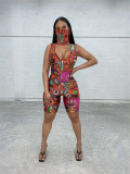 Casual Printed Sleeveless Romper With Mask LUO-3058-1