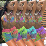Tie-Dye Grid Hollow Out Bikinis 3 Piece Sets AL-255