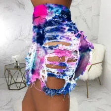 Fashion Sexy Ripped Tie-dye Denim Shorts HSF-2428