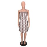 Snake Skin Print Lace-Up Bodycon Midi Dress BDF-6006