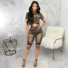 Fashion Frayed High Waist Denim Shorts HSF-2460