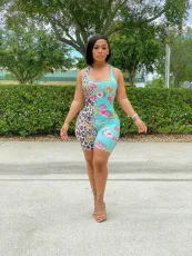 Floral Leopard Print Sleeveless Romper HMS-5481