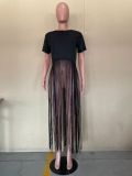 Casual Solid Tassel Short Sleeve O Neck T Shirt OLYF-6064