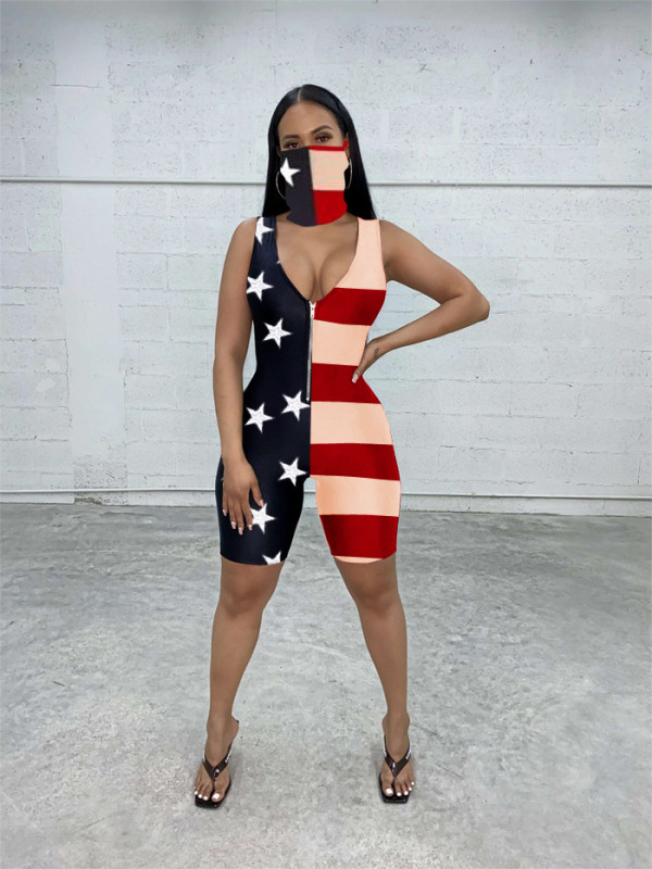 Casual Printed Sleeveless Romper With Mask LUO-3058-1