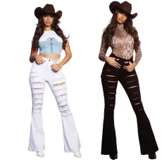 Plus Size Fashion Ripped High Waist Flared Denim Pants HSF-2477