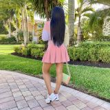 Striped 3/4 Sleeves Shirt Top+Pleated Mini Skirt 2 Piece Sets HMS-5485