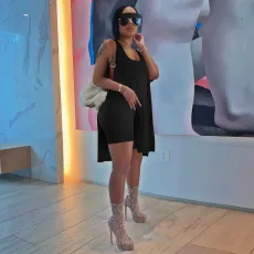 Loose Solid Color Long Vest Shorts Two Piece Sets TE-4263