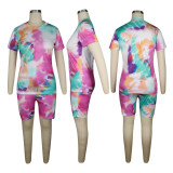 Plus Size Printed T Shirt Shorts Two Piece Suit TE-4031