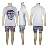 Plus Size Printed T Shirt Shorts Two Piece Suit TE-4031