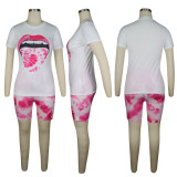 Plus Size Printed T Shirt Shorts Two Piece Suit TE-4031
