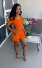 Casual Solid Short Sleeve Two Piece Sets QZX-6219