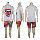 Plus Size Printed T Shirt Shorts Two Piece Suit TE-4031