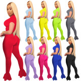 Solid Mesh Patchwork Flared Pants 2 Piece Sets TE-4026-1