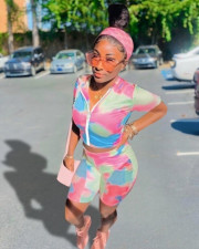 Tie-Dye Print Zipper Short Sleeve 2 Piece Sets QZX-6220