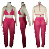 Sexy Solid Color Mesh Pants Suit TE-4250