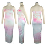 Wrap Chest Print Long Dress TE-4023