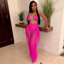 Sexy Solid Color Mesh Pants Suit TE-4250