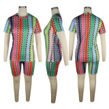 Plus Size Tie Dye Print Two Piece Shorts Set TE-3982