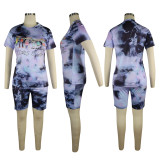 Plus Size Tie Dye Print Two Piece Shorts Set TE-3982