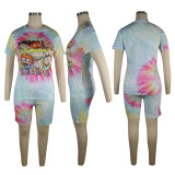 Plus Size Tie Dye Print Two Piece Shorts Set TE-3982
