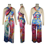 Fashion Printed Top Wide-Leg Pants Two Piece Sets TE-4253