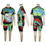 Plus Size Tie Dye Print Two Piece Shorts Set TE-3982