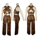 Fashion Printed Top Wide-Leg Pants Two Piece Sets TE-4253