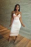 Sexy Halter Backless Ruched Midi Dress YH-5230
