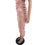 Sexy Halter Backless Ruched Midi Dress YH-5230