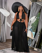Sexy Solid Halter Maxi Skirt Two Piece Sets MTY-6556