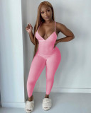 Sexy Solid V Neck Backless Cross Strap Jumpsuit NIK-252