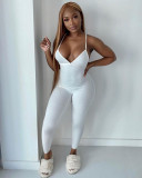Sexy Solid V Neck Backless Cross Strap Jumpsuit NIK-252