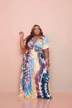 Plus Size Print Fashion Short Sleeve Long Skirt Two Piece Sets WAF-77216