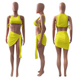 Solid Lace-Up Sleeveless Mini Skirt 2 Piece Sets NIK-251