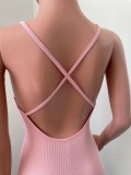 Sexy Solid V Neck Backless Cross Strap Jumpsuit NIK-252