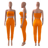 Solid Tube Top And Pants Two Piece Suits NIK-249