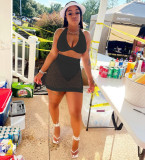 Sexy Halter Crop Top+Hollow Mini Skirt 2 Piece Sets WSM-5257