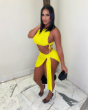 Solid Lace-Up Sleeveless Mini Skirt 2 Piece Sets NIK-251