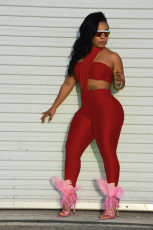 Sexy Solid Tube Top+Halter Jumpsuit 2 Piece Sets WSM-5256