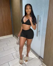 Solid Color Beach Sports Casual Shorts Suit MEM-88371