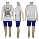 Plus Size 4XL Poker Print Casual Two Piece Shorts Set TE-4056