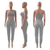 Solid Tube Top And Pants Two Piece Suits NIK-249
